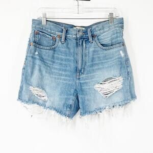 Madewell Relaxed Mid-Length Denim Shorts in Steenwick Wash Ripped Edition
